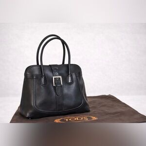 Authentic Tod’s Vintage 2001 Black Leather Weekender Shoulder Bag w/ Dust Bag